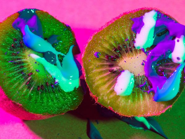 kiwi, fruit, paint, colorful, color gels