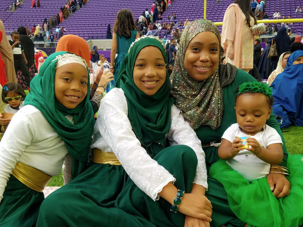 Muslims family at the US Bank Stadium Aug-21-2018 ‘Super Eid” Prayer Service Held.